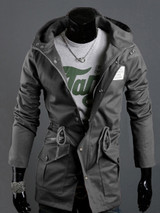 Casual Classical Hooded Drawstring Plain Men Coat With Flap Pocket