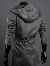 Casual Classical Hooded Drawstring Plain Men Coat With Flap Pocket