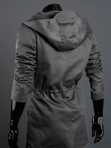 Casual Classical Hooded Drawstring Plain Men Coat With Flap Pocket
