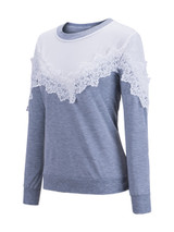 Casual Round Neck Decorative Lace Color Block Sweatshirt