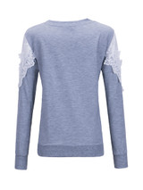 Casual Round Neck Decorative Lace Color Block Sweatshirt