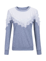 Casual Round Neck Decorative Lace Color Block Sweatshirt