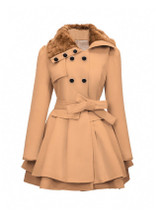 Charming Fold-Over Collar Double Breasted Swing Coat
