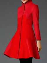 Casual Band Collar Longline Plain Woolen Coat