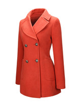Casual Double Breasted Patch Pocket Lapel Plain Woolen Coat