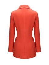 Casual Double Breasted Patch Pocket Lapel Plain Woolen Coat