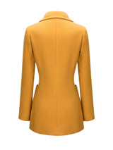 Casual Double Breasted Patch Pocket Lapel Plain Woolen Coat