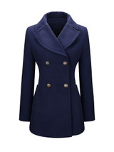 Casual Double Breasted Patch Pocket Lapel Plain Woolen Coat