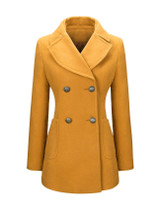 Casual Double Breasted Patch Pocket Lapel Plain Woolen Coat