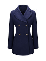 Casual Double Breasted Patch Pocket Lapel Plain Woolen Coat