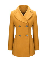 Casual Double Breasted Patch Pocket Lapel Plain Woolen Coat