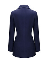 Casual Double Breasted Patch Pocket Lapel Plain Woolen Coat