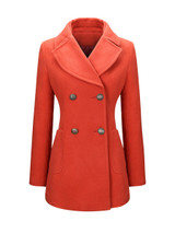 Casual Double Breasted Patch Pocket Lapel Plain Woolen Coat