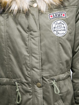 Casual Warm Hooded Drawstring Patch Pocket Padded Coat
