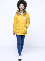 Casual Warm Hooded Drawstring Patch Pocket Padded Coat