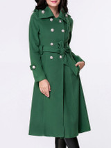 Lapel Double Breasted Plain Duster Woolen Coat
