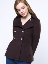 Casual Double Breasted Lapel Cotton Plain Woolen Coat