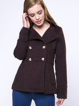 Casual Double Breasted Lapel Cotton Plain Woolen Coat