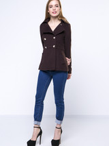Casual Double Breasted Lapel Cotton Plain Woolen Coat