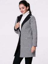 Casual Lapel Single Button Slit Pocket Houndstooth Woolen Coat