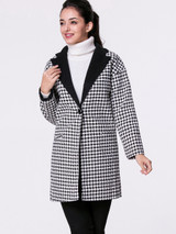 Casual Lapel Single Button Slit Pocket Houndstooth Woolen Coat