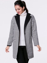 Casual Lapel Single Button Slit Pocket Houndstooth Woolen Coat