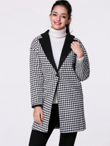 Casual Lapel Single Button Slit Pocket Houndstooth Woolen Coat