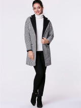 Casual Lapel Single Button Slit Pocket Houndstooth Woolen Coat