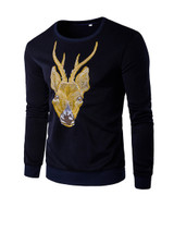 Casual Round Neck Reindeer Embroidery Men Sweatshirt