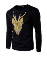 Casual Round Neck Reindeer Embroidery Men Sweatshirt