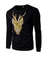 Casual Round Neck Reindeer Embroidery Men Sweatshirt