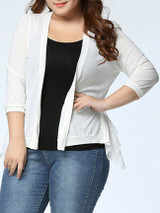 Casual Asymmetric Hem Tiered Plain Plus Size Cardigan