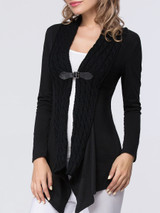 Casual Asymmetric Hem Patchwork Single Button Plain Cardigan