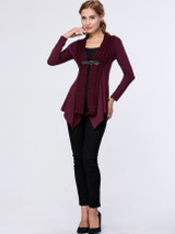 Casual Asymmetric Hem Patchwork Single Button Plain Cardigan