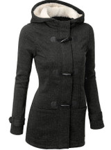 Spring Autumn Women's Overcoat Female Long Hooded Coat Zipper Horn Button Outwear