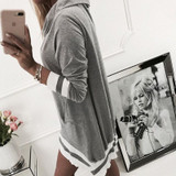 Women Fashion Stripe Heaps Collar Long Sleeve Short Dress Casual Loose Hoodie Dress
