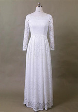 White Patchwork Lace Pleated Long Sleeve Elegant Maxi Dress