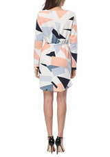 White Geometric Pattern Sashes High Waisted Long Sleeve Casual Midi Dress