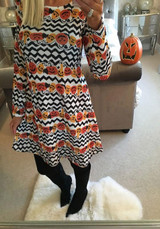 Casual White Striped Print Round Neck Long Sleeve Casual Mini Dress