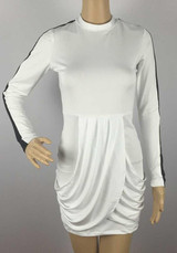 Casual White Patchwork Round Neck Long Sleeve Fashion Mini Dress