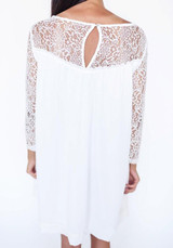 Casual White Patchwork Lace Draped Long Sleeve Casual Summer Beach Mini Dress