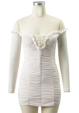Casual White Cascading Ruffle Irregular Long Sleeve Fashion Mini Dress