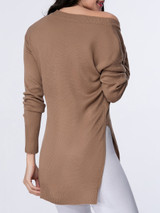 Casual V-Neck Side-Vented Plain Sweater