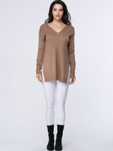 Casual V-Neck Side-Vented Plain Sweater