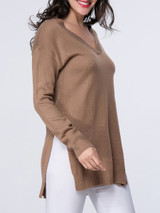 Casual V-Neck Side-Vented Plain Sweater