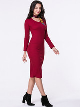 Casual V-Neck Plain Long Sleeve Knitted Dress