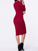 Casual V-Neck Plain Long Sleeve Knitted Dress