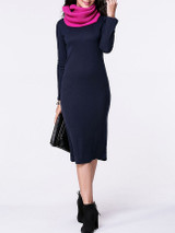 Casual V-Neck Plain Long Sleeve Knitted Dress