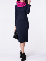 Casual V-Neck Plain Long Sleeve Knitted Dress