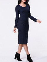 Casual V-Neck Plain Long Sleeve Knitted Dress